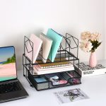 gianotter Desk Organizers and Accessories, Office Supplies Desk Organizer with Sliding Drawer, Double Tray and 5 Upright Sections (Black) - Image 3